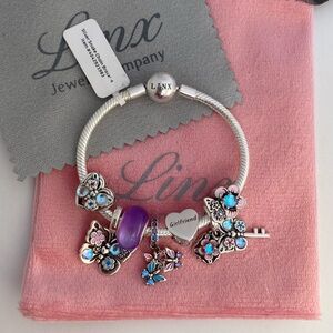 Linx Silver Snake Chain Bracelet with Girlfriend Themed Charms